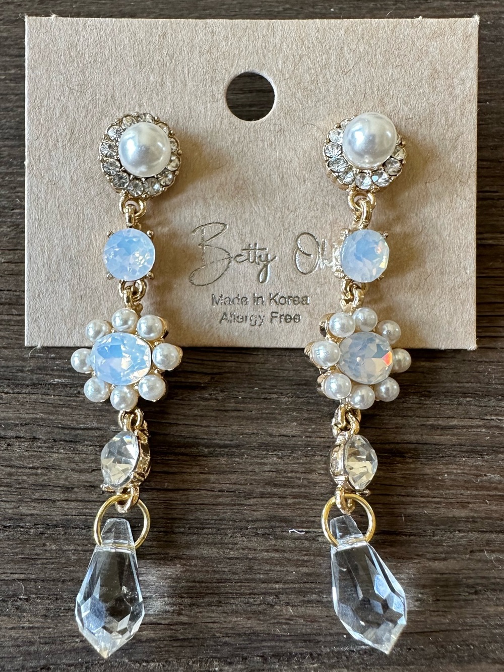 Gold Pearl & Crystal Dangle Earrings - White